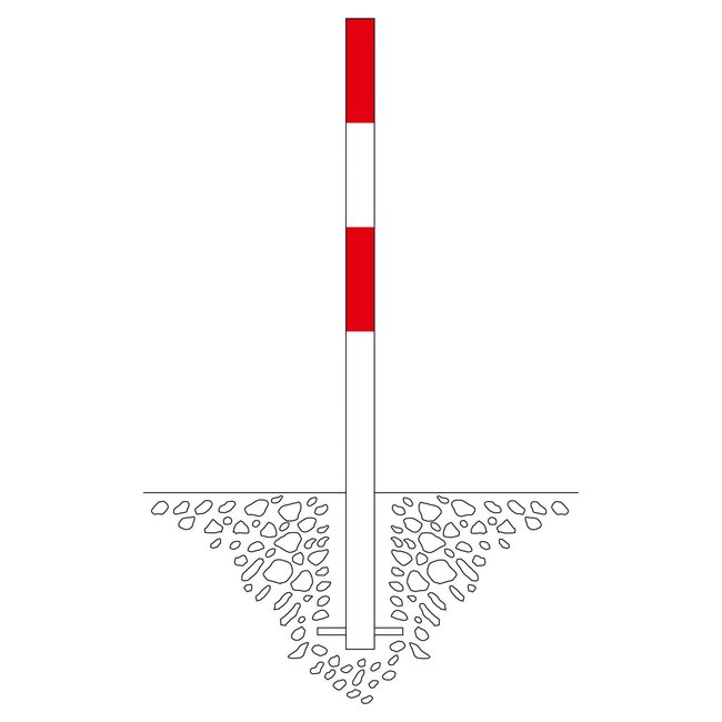 MORION Poteau de délimitation Ø 60 mm – sur platine – 2 anneaux pour chaîne – rouge/blanc laqué