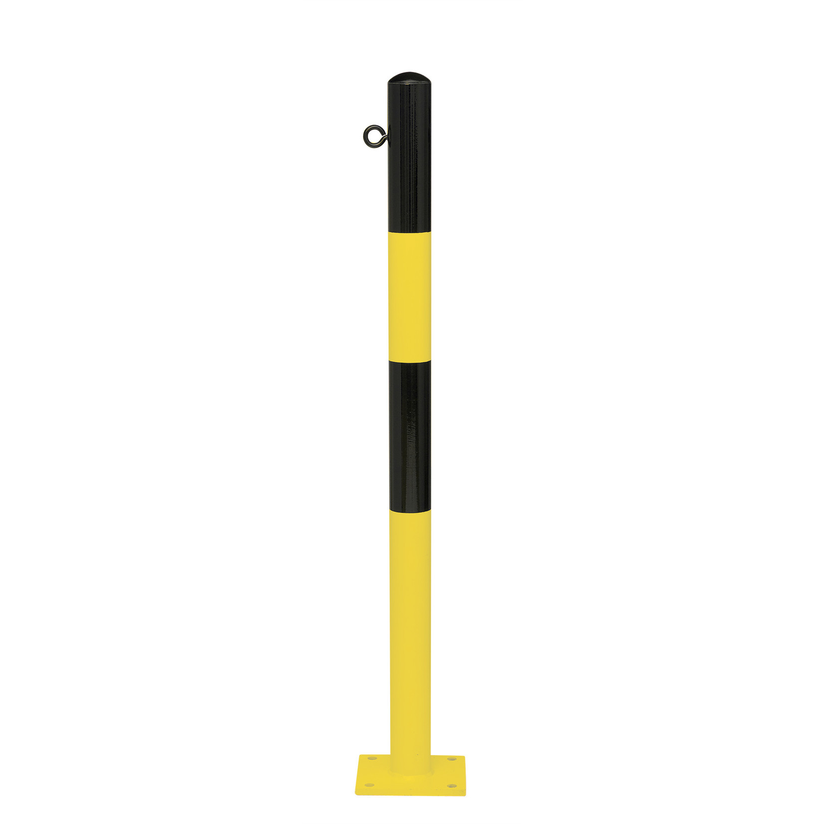 MORION vaste afzetpaal Ø 60 mm - op voetplaat - 1 kettingoog - verzinkt en geel/zwart gelakt
