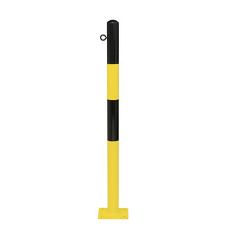MORION afzetpaal Ø 60 mm-op voetplaat-1 kettingoog- geel/zwart gelakt