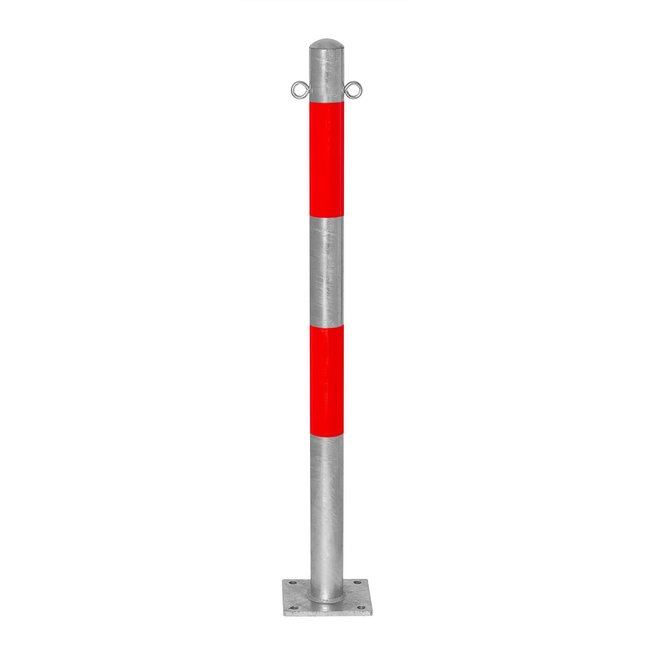 MORION vaste afzetpaal Ø 60 mm - op voetplaat - 2 kettingogen - verzinkt met rode reflecterende banden