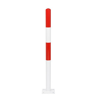 MORION Poteau de délimitation Ø 60 mm – sur platine – 0 œillet pour chaîne – laqué rouge/blanc