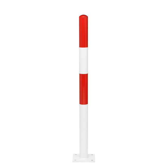MORION vaste afzetpaal Ø 60 mm - op voetplaat - 0 kettingogen - rood/wit gepoedercoat
