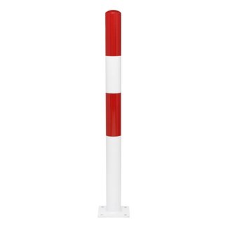 MORION Poteau de délimitation Ø 76 mm – sur platine – 0 œillet pour chaîne – laqué rouge/blanc