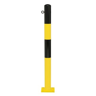 MORION vaste paal Ø 76 mm-op voetplaat-1 kettingoog-geel/zwart gelakt