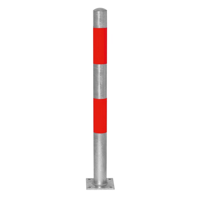 MORION vaste afzetpaal Ø 76 mm - op voetplaat - 0 kettingogen - verzinkt met rode reflecterende banden