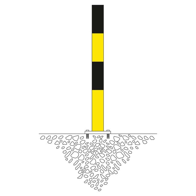 Poteau de délimitation Ø 90 mm – sur platine – 0 œillet pour chaîne – galvanisé et laqué jaune/noir