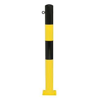 MORION vaste paal Ø 90 mm-op voetplaat-1 kettingoog-geel/zwart gelakt