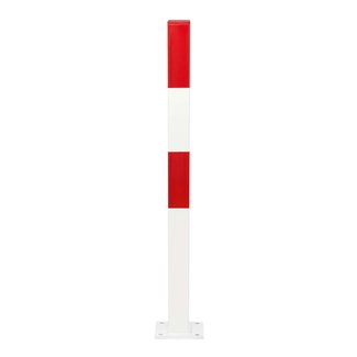 MORION vaste paal 70x70 mm-op voetplaat-0 kettingogen-rood/wit gelakt