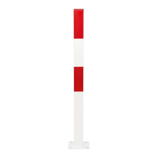 MORION vaste afzetpaal 70 x 70 mm - op voetplaat - 0 kettingogen - verzinkt en rood/wit gelakt