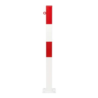 MORION vaste paal 70x70 mm-op voetplaat-1 kettingoog-rood/wit gelakt