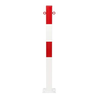 MORION Vaste paal 70 x 70 mm - op voetplaat - 2 kettingogen - rood/wit gelakt