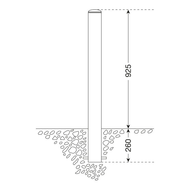 CITY RVS paal MILANO - 1185 x Ø 60 mm - inbetonneren