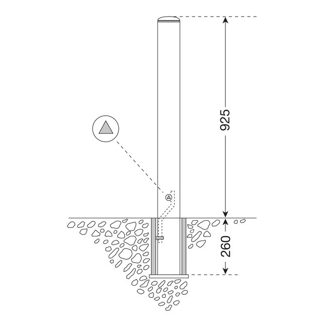 CITY RVS paal MILANO - 1185 x Ø 60 mm - uitneembaar - ▼slot