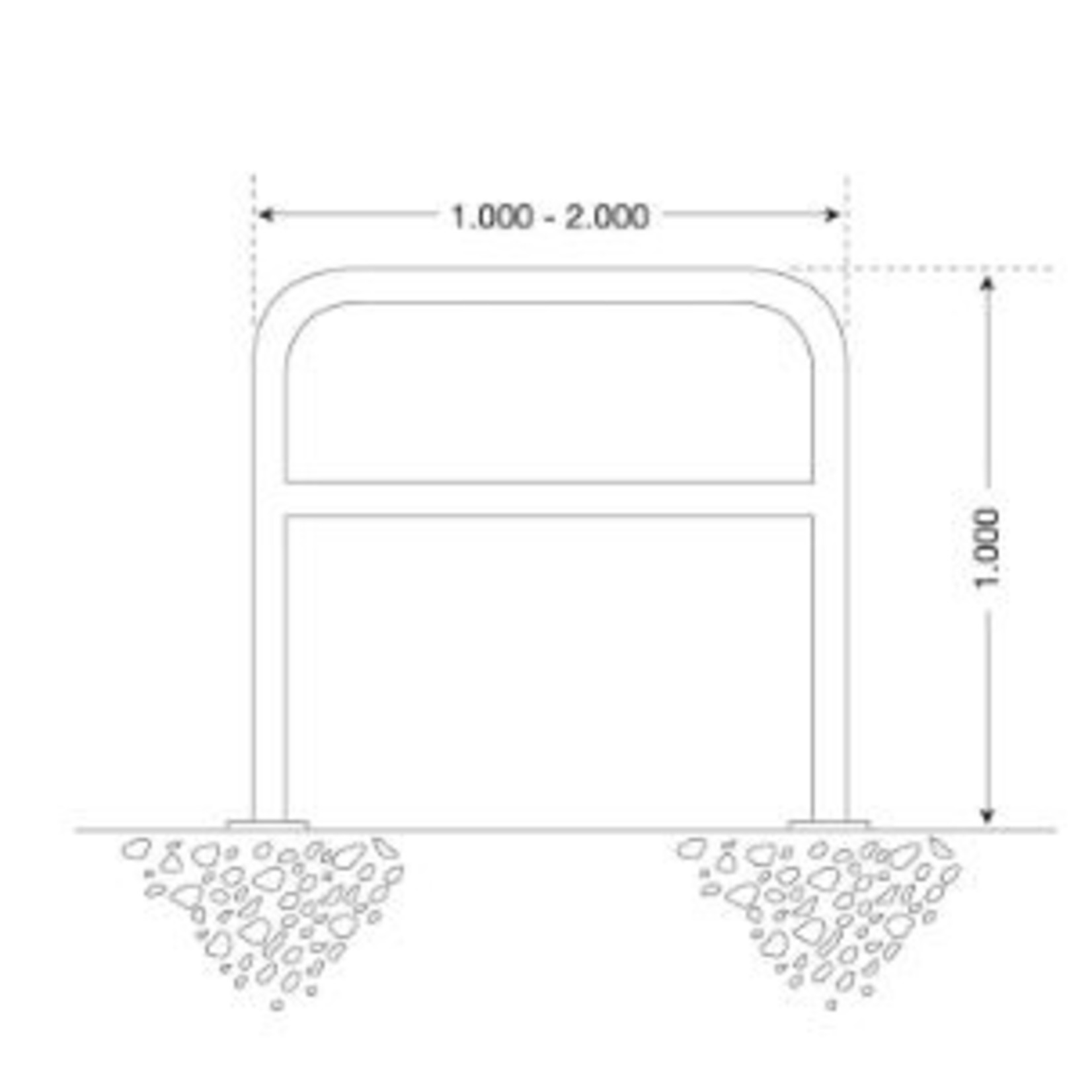 MORION geleidehek RVS - dwarsbuis - 1000 x 1000 x 60 mm - voetplaten