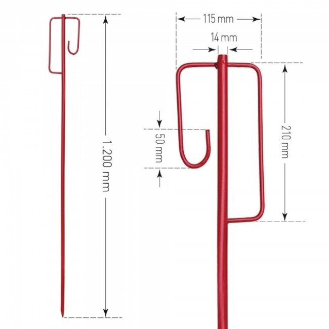 Piquet pour ruban de signalisation - 14 mm - rouge