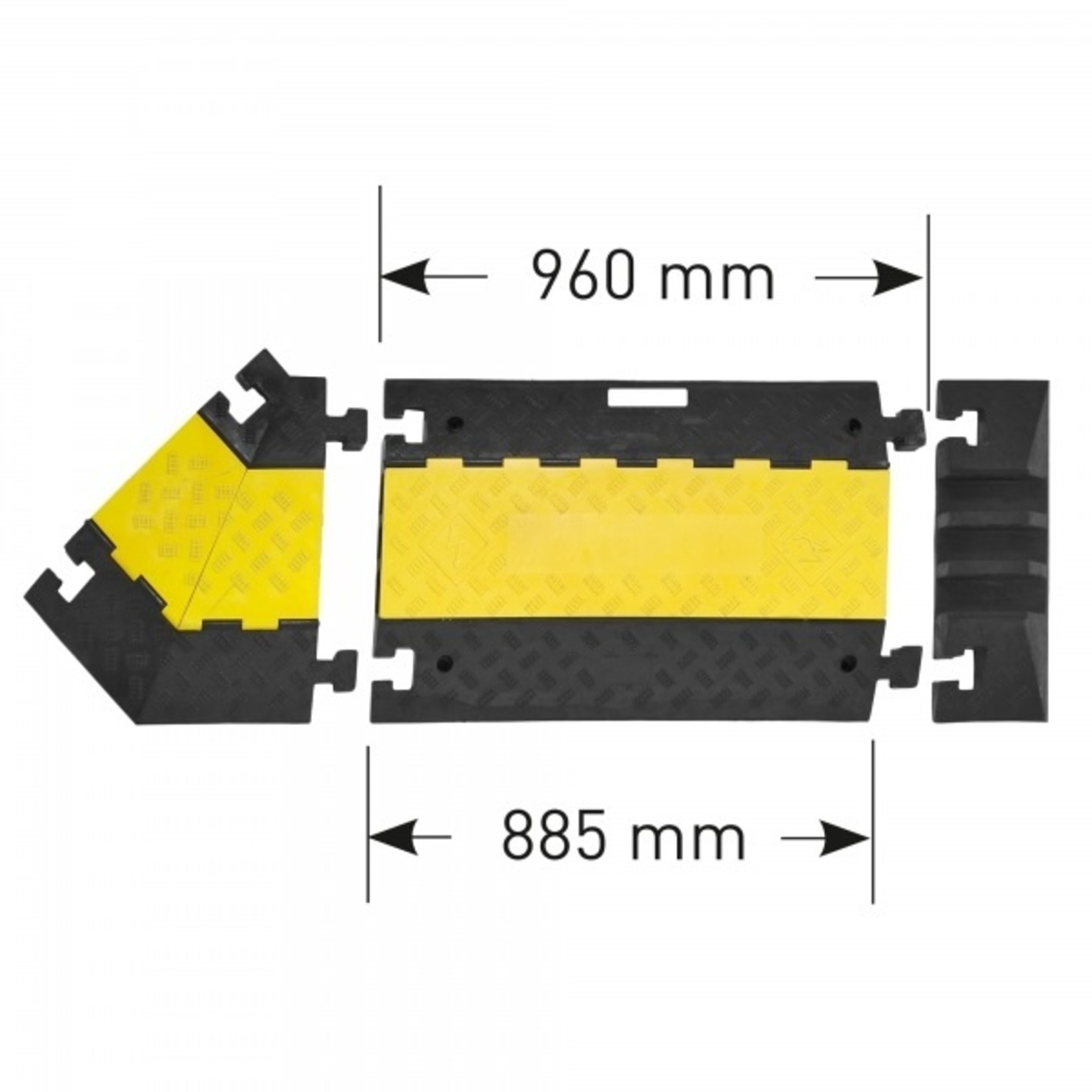 MORION grote kabelbeschermer - rechtse hoek 45° - zwart/geel