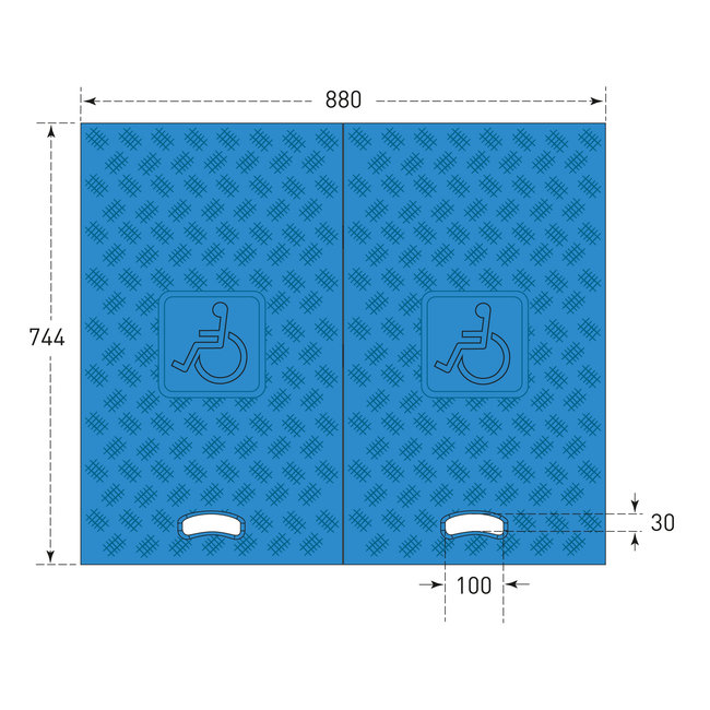 MORION rolstoel drempelhulp-set voor kabelbruggen - 880 x 744 x 75 mm