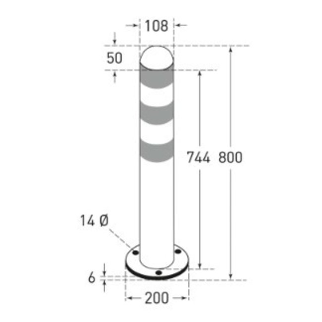 CITY Borne de protection en inox – 800 x Ø108 mm – sur platine - réfléchissant