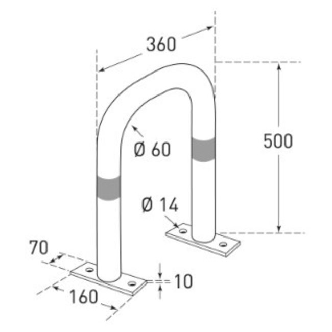 CITY Arceau de protection - 500 x 360 x Ø60 mm - sur platine - galvanisé - bleu réfléchissant