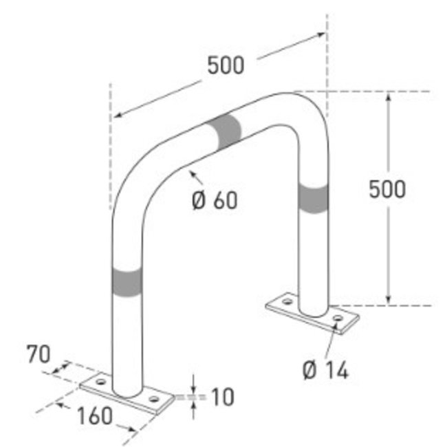 CITY beschermbeugel - 500 x 500 x Ø60 mm - voetplaten - verzinkt - reflecterend groen
