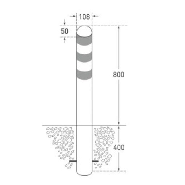 CITY RVS beschermpaal - 1200 x Ø108 mm - inbetonneren