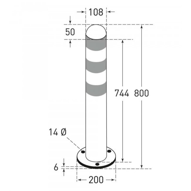 CITY beschermpaal - 800 x Ø108 mm - op voetplaat - thermisch verzinkt - rood reflecterend