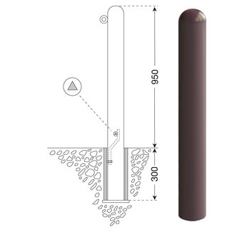 CITY paal WIEN - 1250 x Ø 76 mm - uitneembaar - ▲ slot - 1 kettingoog