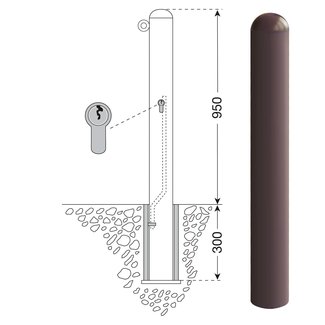 CITY Borne WIEN - 1250  x Ø 90 mm - amovible - serrure à cylindre - 1 anneau de chaîne