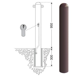 CITY paal WIEN - 1250 x Ø 76 mm - uitneembaar - cil. slot - 2 ogen