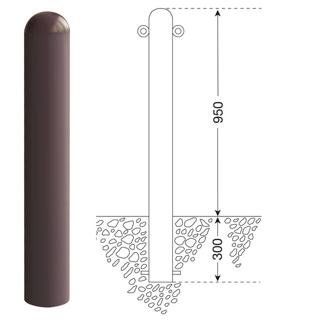 CITY paal WIEN - 1250 x Ø 90 mm - vast - twee kettingogen
