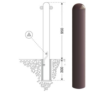 CITY paal WIEN - 1250 x Ø 90 mm - uitneembaar - ▲ slot - 2 kettingogen