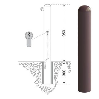 CITY Borne WIEN - 1250  x Ø 90 mm - amovible - serrure à cylindre - 1 anneau de chaîne