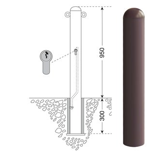 CITY Borne WIEN - 1250  x Ø 90 mm - amovible - serrure à cylindre - 2 anneaux de chaîne