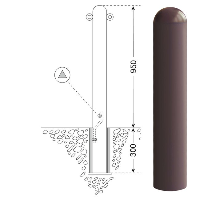 CITY paal WIEN - 1250 x Ø 108 mm - uitneembaar - ▲ slot - 2 kettingogen