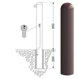 CITY Borne WIEN - 1250  x Ø 108 mm - amovible - serrure à cylindre - 1 anneau de chaîne
