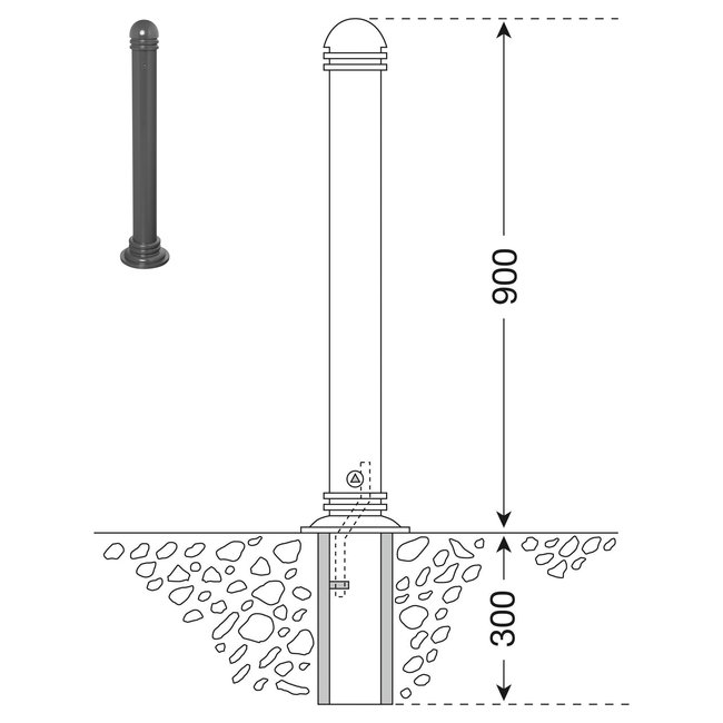 CITY paal GOTHA - 1200 x Ø101/185 mm - uitneembaar - ▲ slot - geen kettingogen