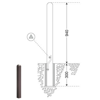 CITY paal MÜNCHEN - 1240 x 90 x 90 mm - uitneembaar - ▲ slot - 0 ogen