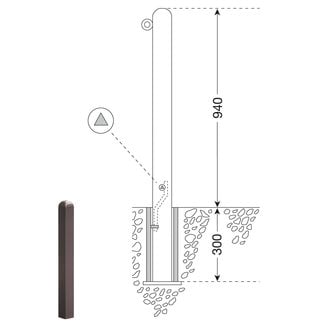 CITY paal MÜNCHEN - 1240 x 90 x 90 mm - uitneembaar - ▲ slot - 1 oog