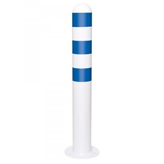 CITY Borne de protection blanc - 800 x Ø108 mm – sur platine – bleu réfléchissant