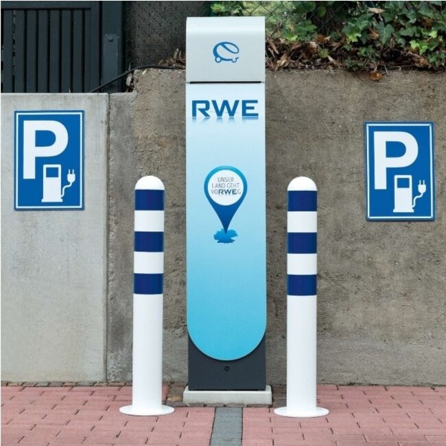 CITY Borne de protection blanc - 800 x Ø108 mm – sur platine – bleu réfléchissant