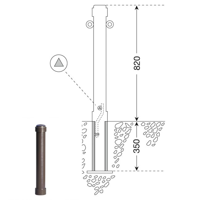 CITY paal ZÜRICH - 1170 x Ø 108 mm - uitneembaar - ▲ slot - twee kettingogen