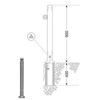 paal FLORENZ - 1200 X Ø 80 mm - uitneembaar - ▲ slot - één oog