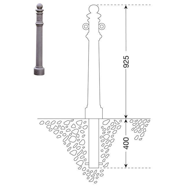 CITY paal GDANSK - 1325 X Ø 85 mm - inbetonneren - twee kettingogen