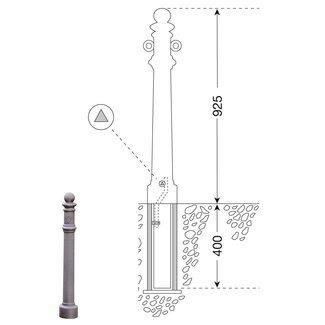 CITY paal GDANSK - 1325 X Ø 85 mm - uitneembaar - ▲ slot - twee ogen