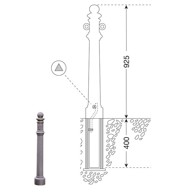 CITY paal GDANSK - 1325 X Ø 85 mm - uitneembaar - ▲ slot - twee kettingogen