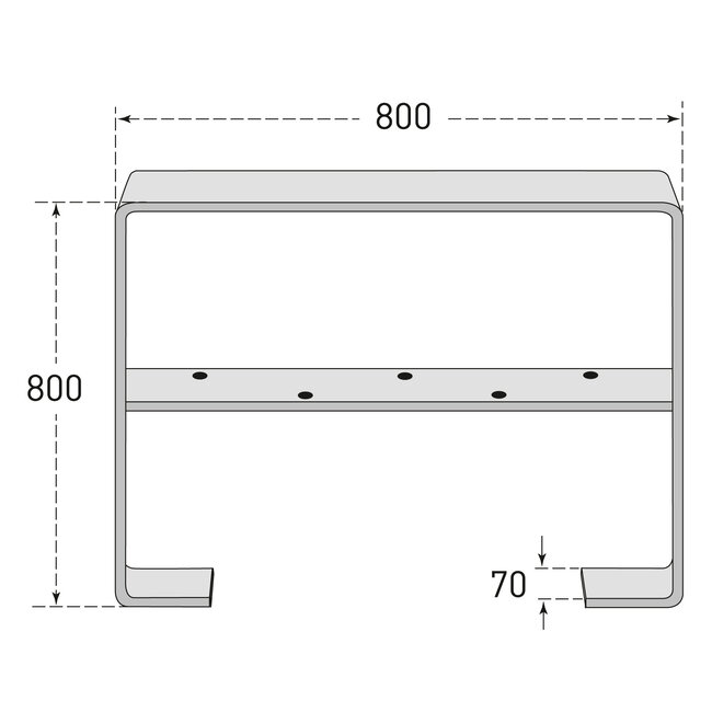 CITY aanleunbeugel GILA - 800 x 800 x 70 mm - op voetplaten - met kniebeugel -thermisch verzinkt en gepoedercoat
