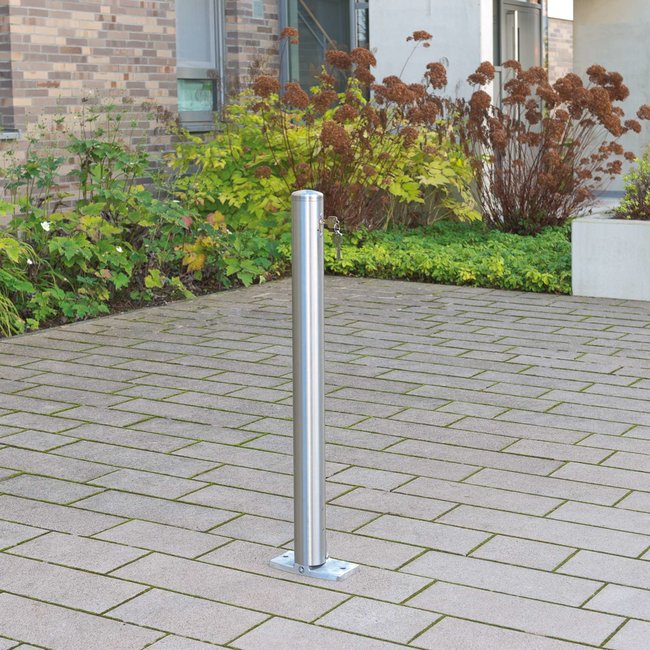 CITY Poteau inox MILANO – 925 x Ø 76 mm – basculant – serrure à cylindre