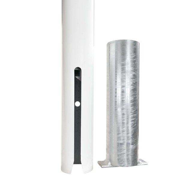 MORION Poteaux de délimitation amovible + manchon de sol - Ø 60 mm -  blanc/rouge avec serrure triangulaire