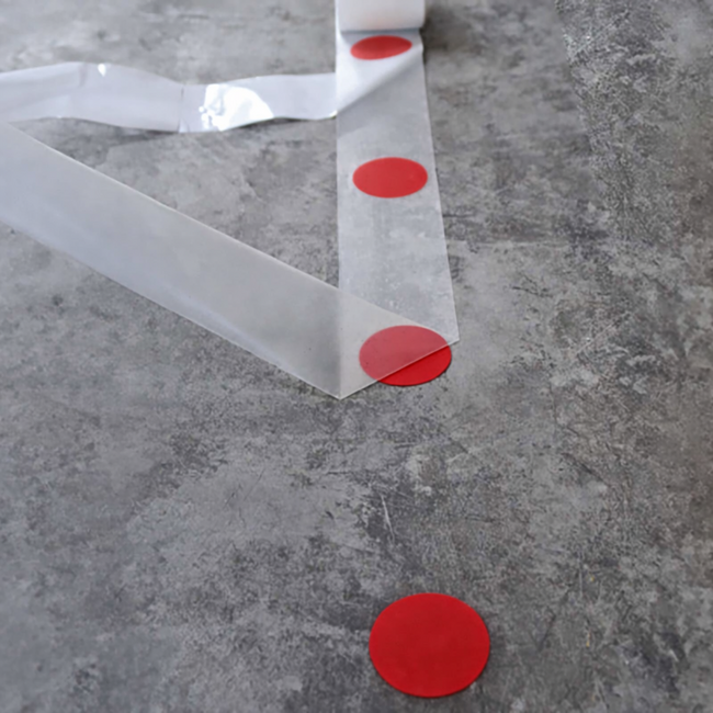 PROline stippen vloermarkering op rol - rood - Ø 75 mm - 10 m - zelfklevend