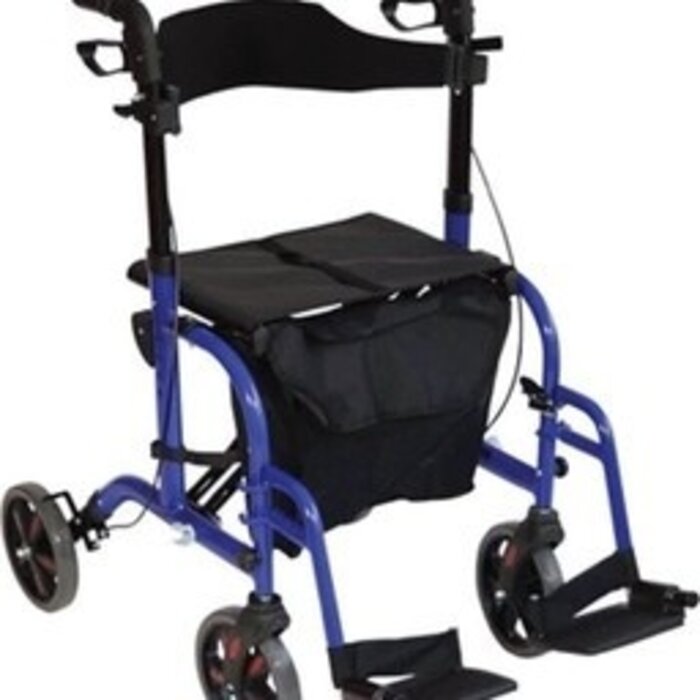 Rollator Duo Deluxe - Rollator en rolstoel in één blauw